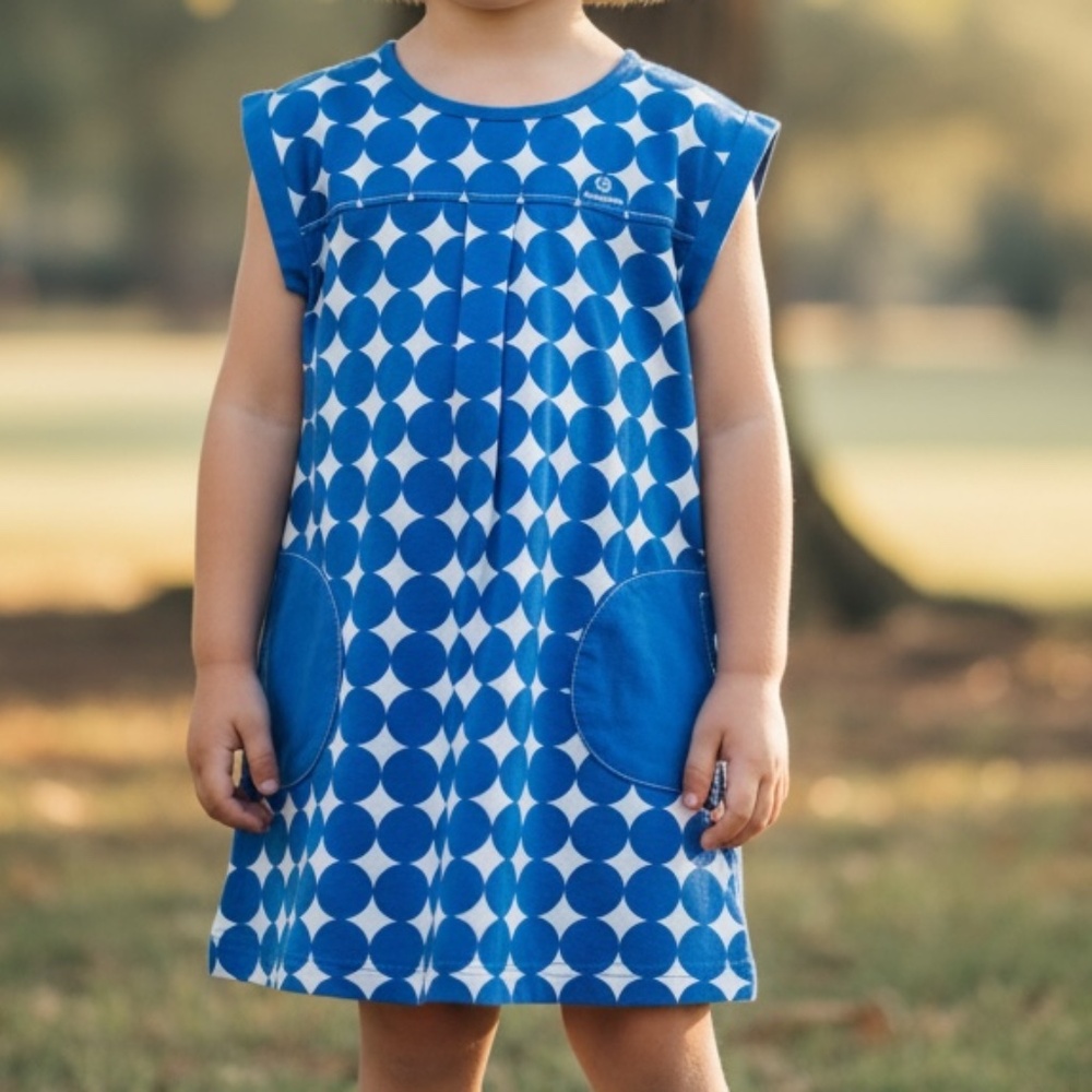 HANNA ANDERSSON Cotton Blue&White Polka Dot Girls Cap-Sleeve Dress Size 110 (5)